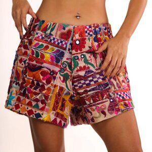 Momo Embroidered Patchwork Shorts